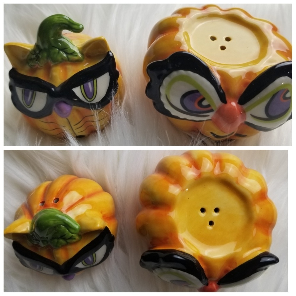 Stoneware pumpkin salt and pepper set Halloween